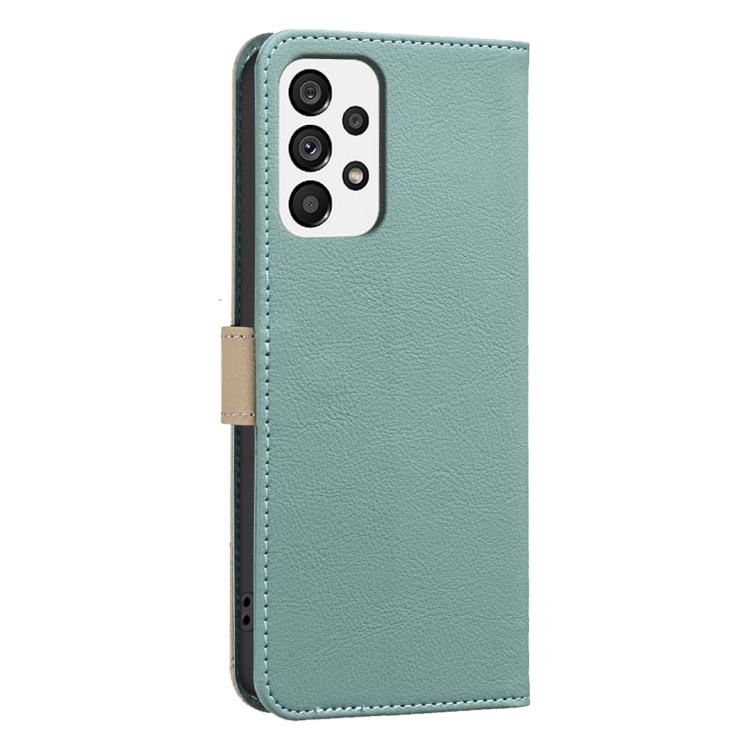 For Samsung Galaxy A53 Splicing Color Hollow Flower Pattern RFID Leather Phone Case