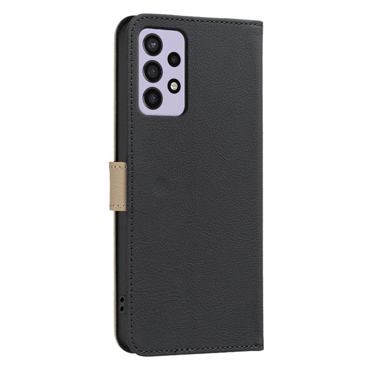 For Samsung Galaxy A72 Splicing Color Hollow Flower Pattern RFID Leather Phone Case