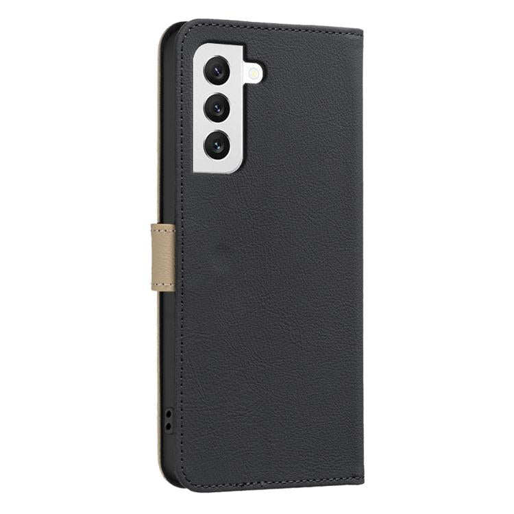 For Samsung Galaxy S21+ 5G Splicing Color Hollow Flower Pattern RFID Leather Phone Case