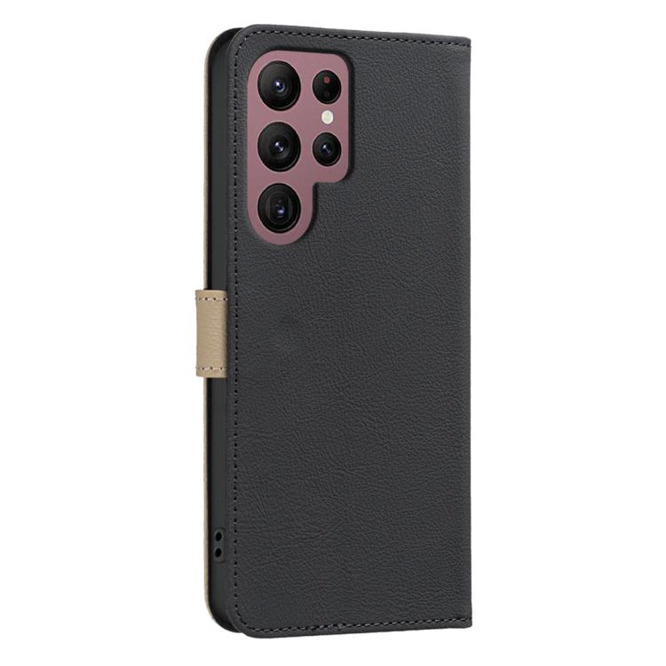 For Samsung Galaxy S21 Ultra 5G Splicing Color Hollow Flower Pattern RFID Leather Phone Case