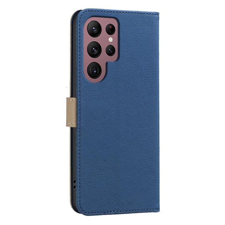 For Samsung Galaxy S21 Ultra 5G Splicing Color Hollow Flower Pattern RFID Leather Phone Case