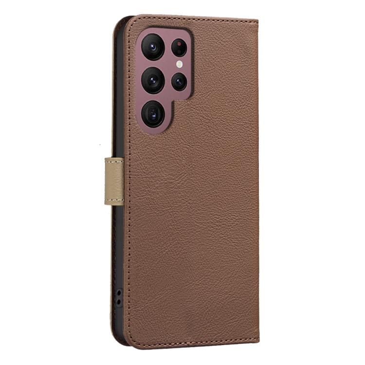 For Samsung Galaxy S21 Ultra 5G Splicing Color Hollow Flower Pattern RFID Leather Phone Case