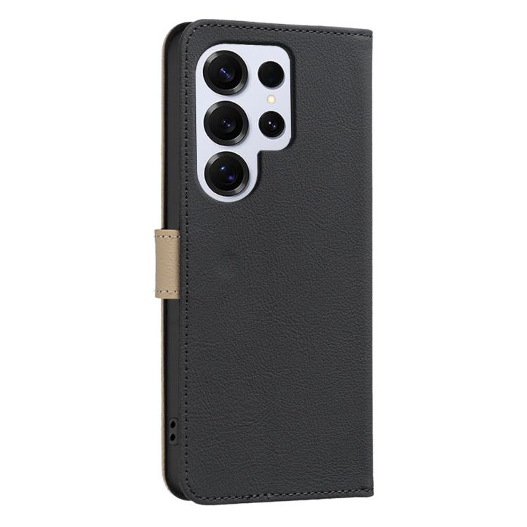 For Samsung Galaxy S23 Ultra 5G Splicing Color Hollow Flower Pattern RFID Leather Phone Case