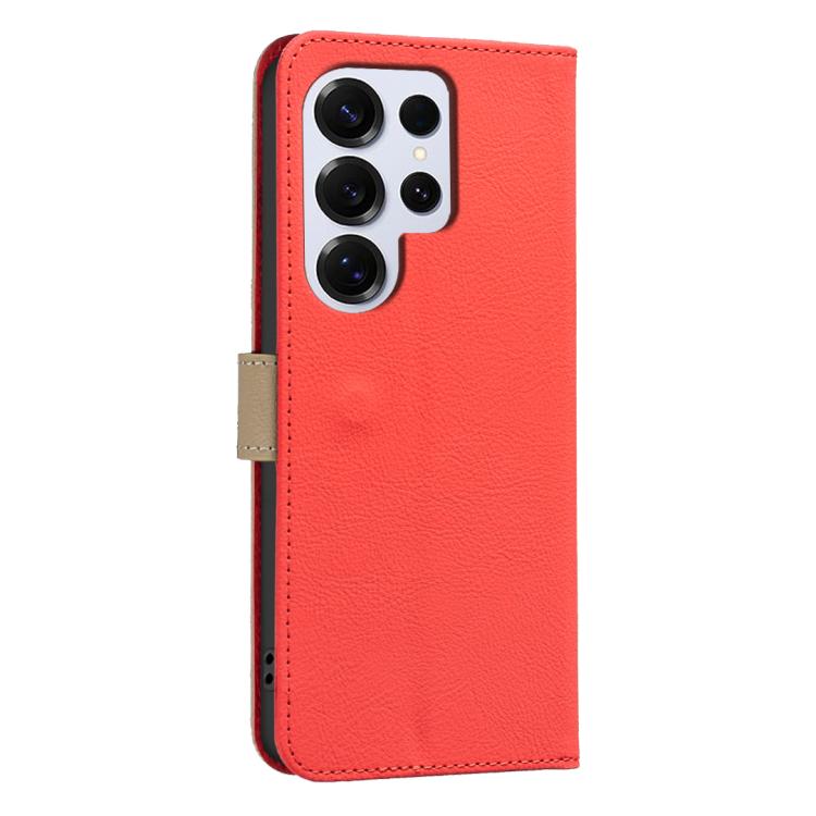 For Samsung Galaxy S23 Ultra 5G Splicing Color Hollow Flower Pattern RFID Leather Phone Case