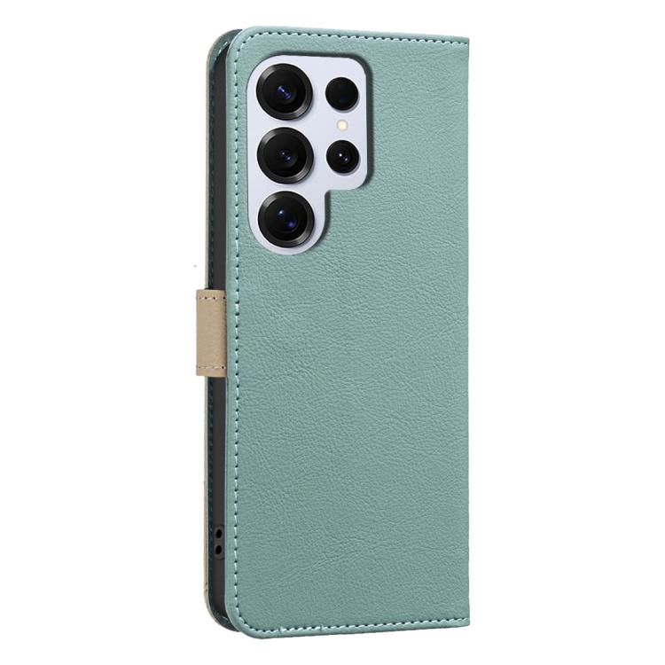 For Samsung Galaxy S23 Ultra 5G Splicing Color Hollow Flower Pattern RFID Leather Phone Case