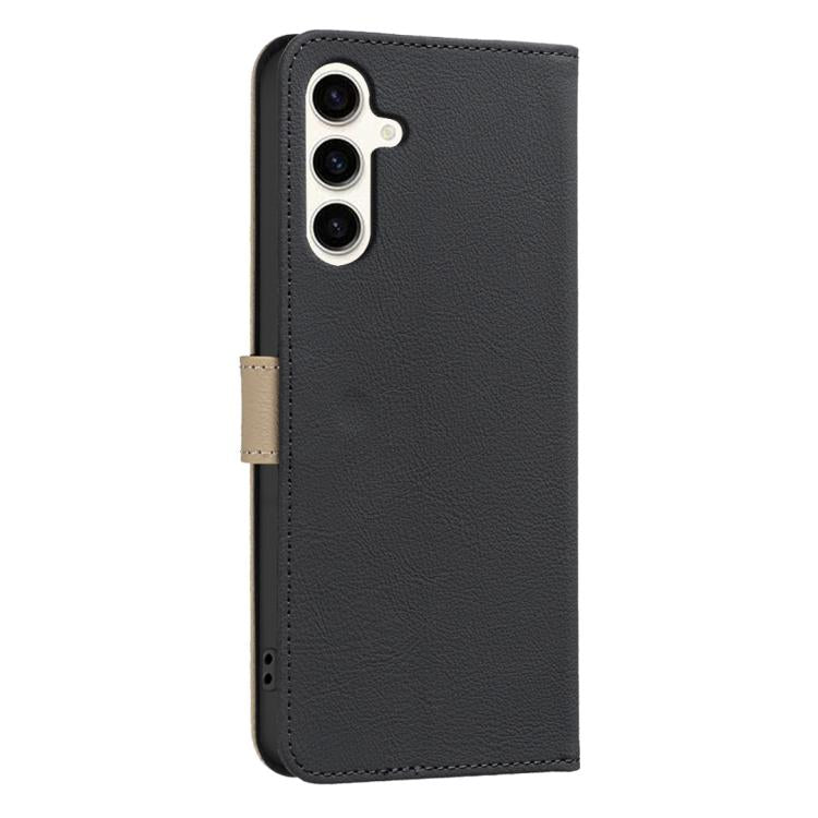 For Samsung Galaxy S23 5G Splicing Color Hollow Flower Pattern RFID Leather Phone Case