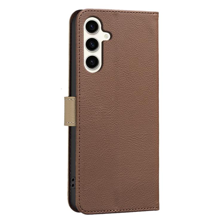 For Samsung Galaxy S23 5G Splicing Color Hollow Flower Pattern RFID Leather Phone Case