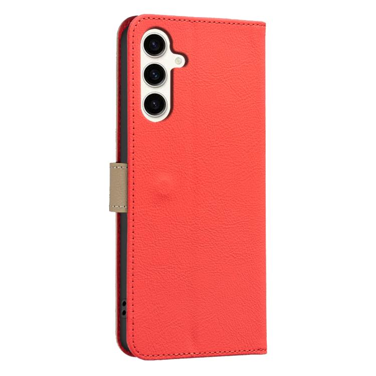 For Samsung Galaxy S23 5G Splicing Color Hollow Flower Pattern RFID Leather Phone Case