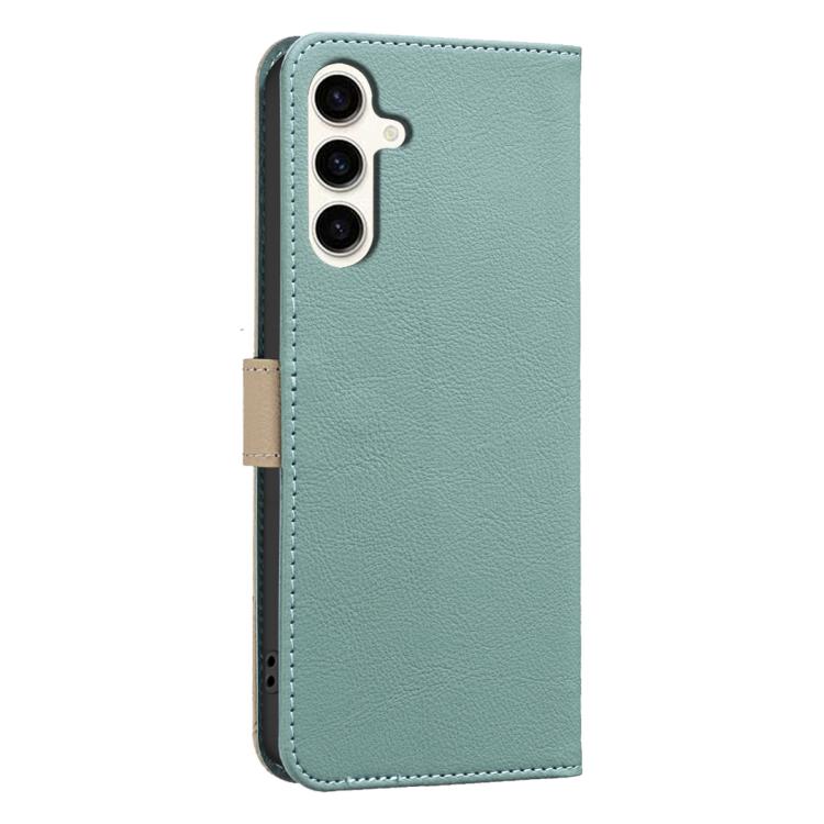 For Samsung Galaxy S23 5G Splicing Color Hollow Flower Pattern RFID Leather Phone Case