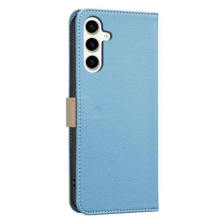 For Samsung Galaxy S23 5G Splicing Color Hollow Flower Pattern RFID Leather Phone Case