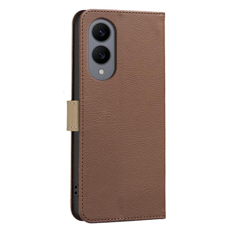 For Samsung Galaxy S25 Edge 5G Splicing Color Hollow Flower Pattern RFID Leather Phone Case