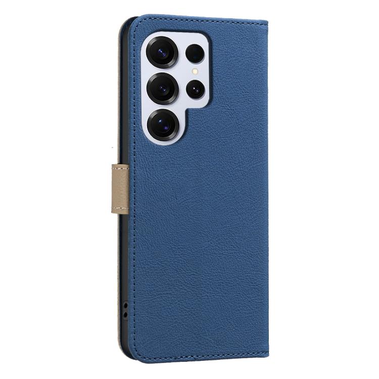 For Samsung Galaxy S25 Ultra 5G Splicing Color Hollow Flower Pattern RFID Leather Phone Case