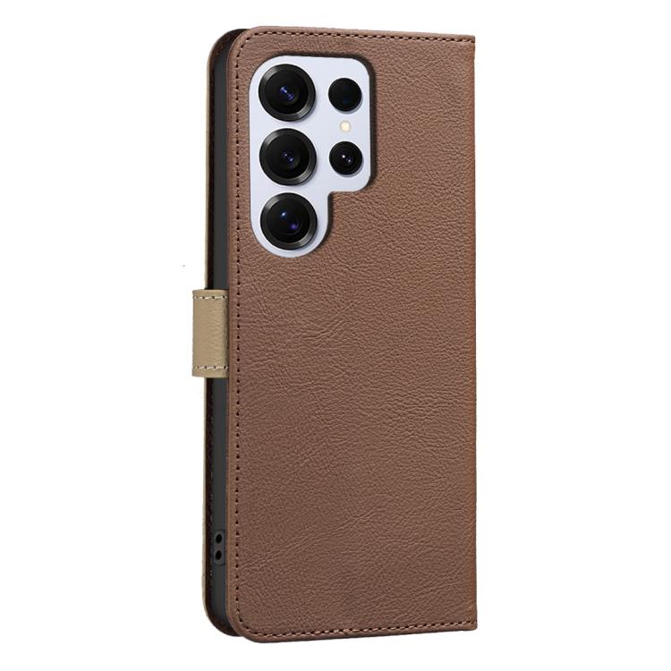 For Samsung Galaxy S25 Ultra 5G Splicing Color Hollow Flower Pattern RFID Leather Phone Case