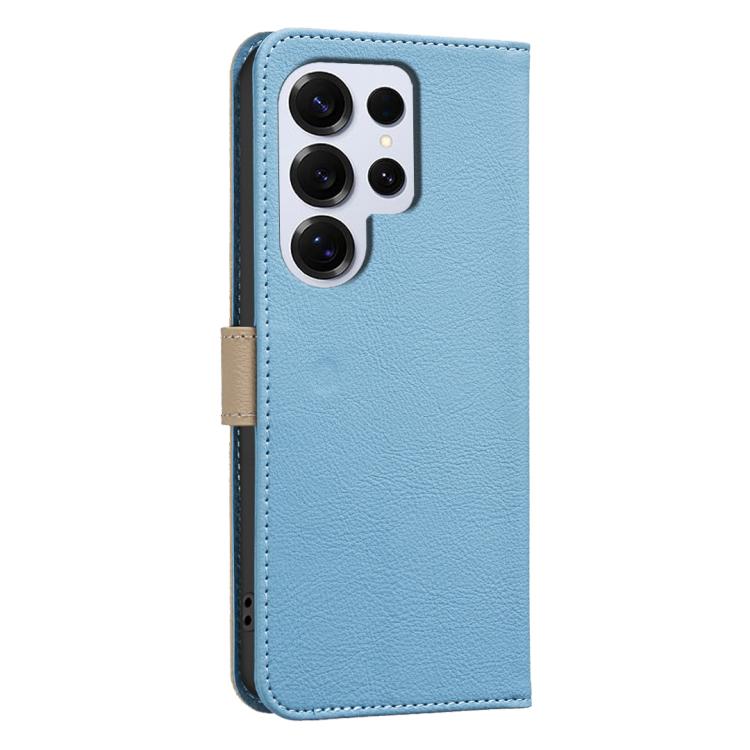 For Samsung Galaxy S25 Ultra 5G Splicing Color Hollow Flower Pattern RFID Leather Phone Case