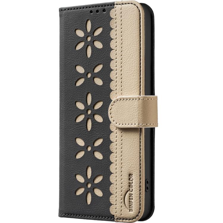 For Samsung Galaxy S26 5G Splicing Color Hollow Flower Pattern RFID Leather Phone Case