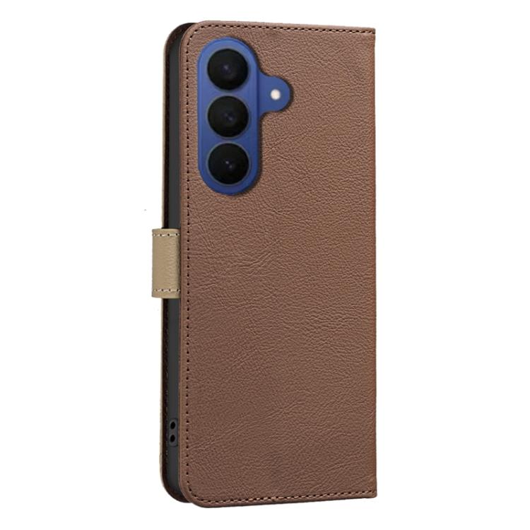 For Samsung Galaxy S26 5G Splicing Color Hollow Flower Pattern RFID Leather Phone Case