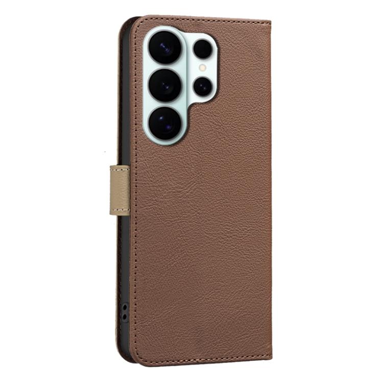 For Samsung Galaxy S26 Ultra 5G Splicing Color Hollow Flower Pattern RFID Leather Phone Case