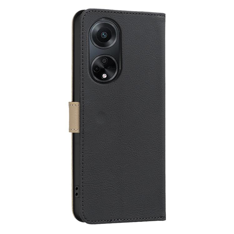 For OPPO A98 5G / F23 / A1 Splicing Color Hollow Flower Pattern RFID Leather Phone Case