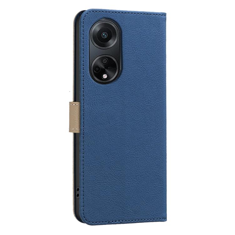 For OPPO A98 5G / F23 / A1 Splicing Color Hollow Flower Pattern RFID Leather Phone Case