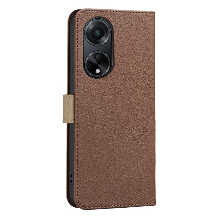 For OPPO A98 5G / F23 / A1 Splicing Color Hollow Flower Pattern RFID Leather Phone Case