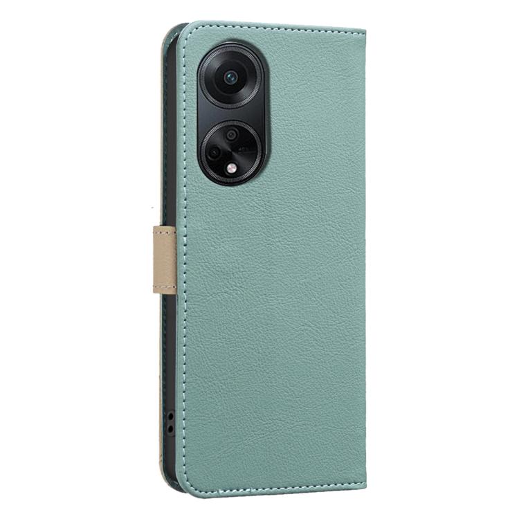 For OPPO A98 5G / F23 / A1 Splicing Color Hollow Flower Pattern RFID Leather Phone Case