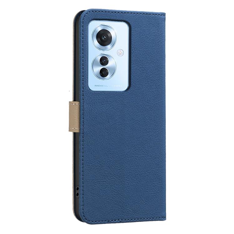 For OPPO Reno11 F Splicing Color Hollow Flower Pattern RFID Leather Phone Case