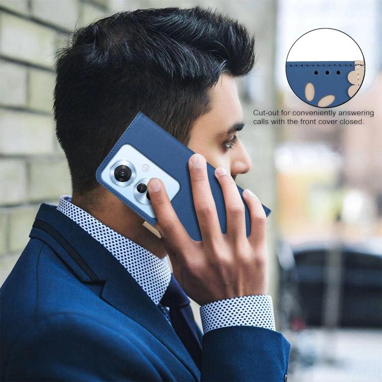 For OPPO Reno11 F Splicing Color Hollow Flower Pattern RFID Leather Phone Case