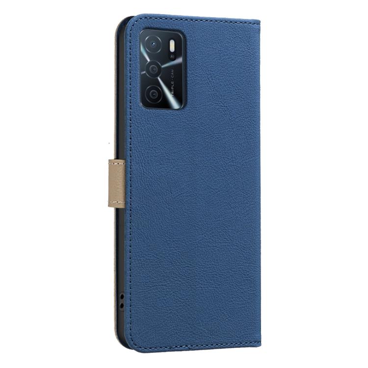 For OPPO A16 / A16S / A54S / A55 5G Splicing Color Hollow Flower Pattern RFID Leather Phone Case