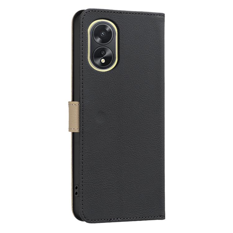 For OPPO A38 / A18 Splicing Color Hollow Flower Pattern RFID Leather Phone Case