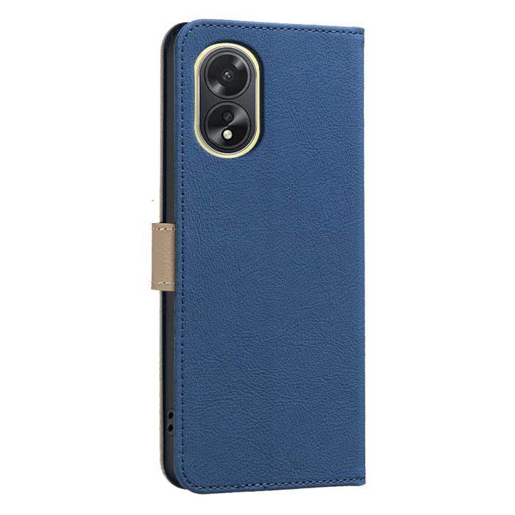 For OPPO A38 / A18 Splicing Color Hollow Flower Pattern RFID Leather Phone Case