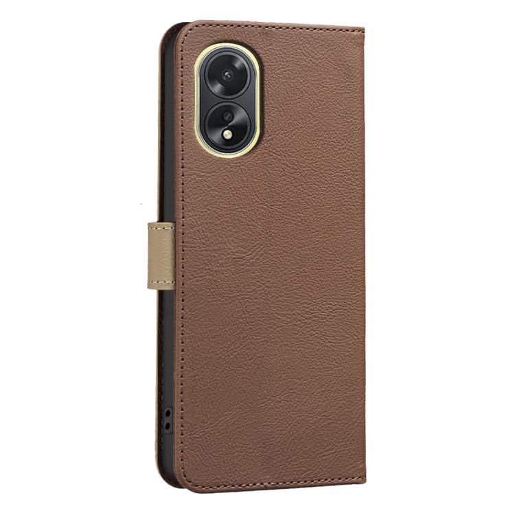 For OPPO A38 / A18 Splicing Color Hollow Flower Pattern RFID Leather Phone Case