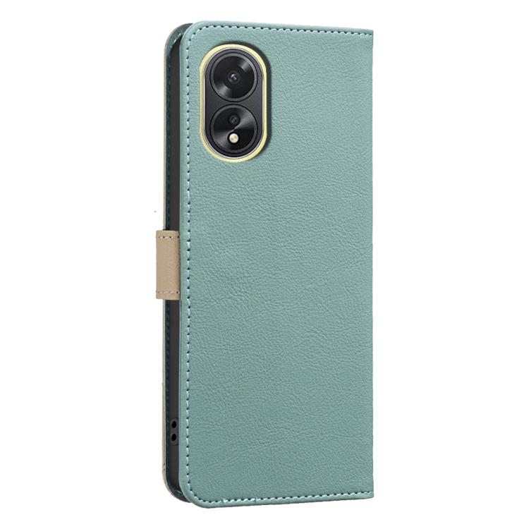 For OPPO A38 / A18 Splicing Color Hollow Flower Pattern RFID Leather Phone Case