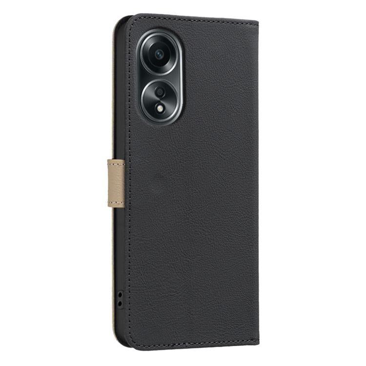 For OPPO A58 4G Splicing Color Hollow Flower Pattern RFID Leather Phone Case