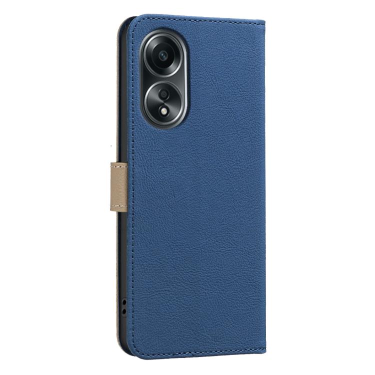 For OPPO A58 4G Splicing Color Hollow Flower Pattern RFID Leather Phone Case