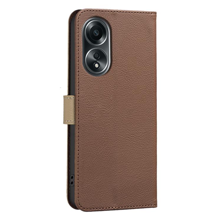 For OPPO A58 4G Splicing Color Hollow Flower Pattern RFID Leather Phone Case