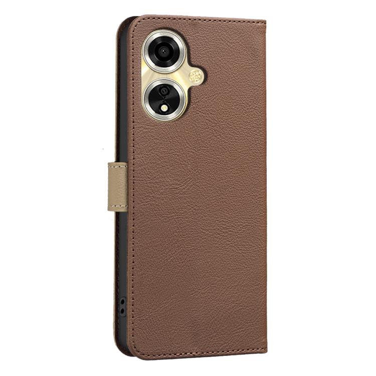 For OPPO A59 5G Splicing Color Hollow Flower Pattern RFID Leather Phone Case