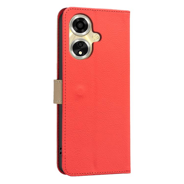 For OPPO A59 5G Splicing Color Hollow Flower Pattern RFID Leather Phone Case