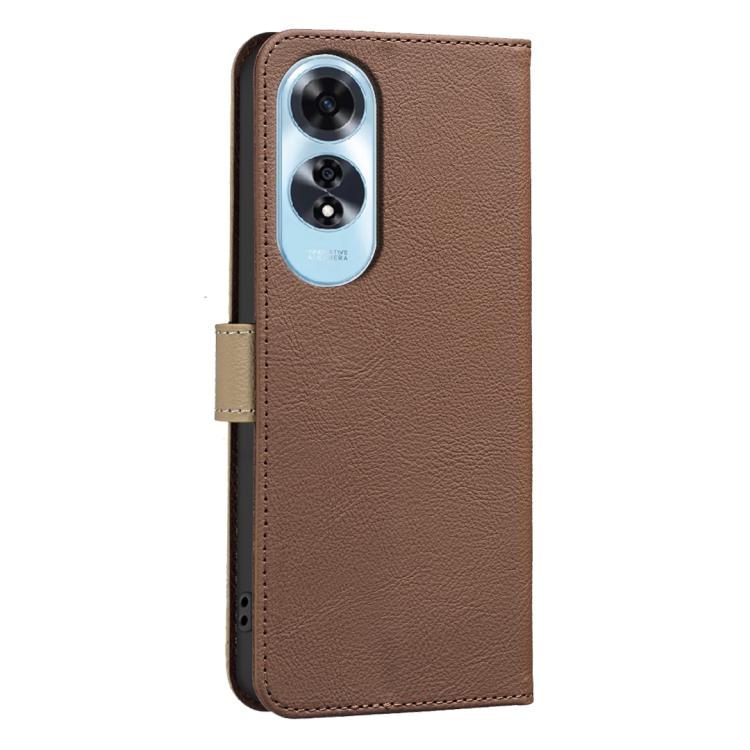 For OPPO A60 4G Splicing Color Hollow Flower Pattern RFID Leather Phone Case