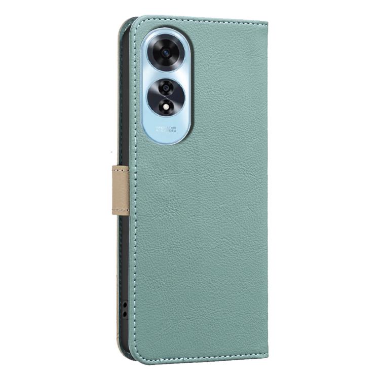 For OPPO A60 4G Splicing Color Hollow Flower Pattern RFID Leather Phone Case