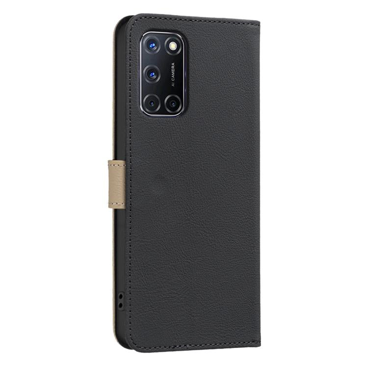 For OPPO A72 / A52 / A92 Splicing Color Hollow Flower Pattern RFID Leather Phone Case