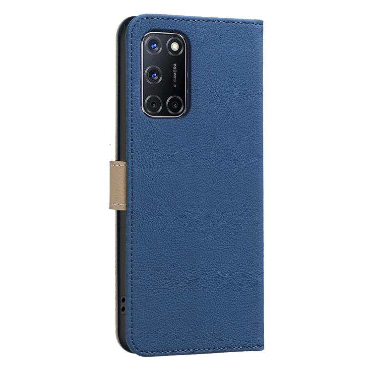 For OPPO A72 / A52 / A92 Splicing Color Hollow Flower Pattern RFID Leather Phone Case