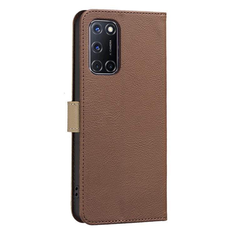 For OPPO A72 / A52 / A92 Splicing Color Hollow Flower Pattern RFID Leather Phone Case