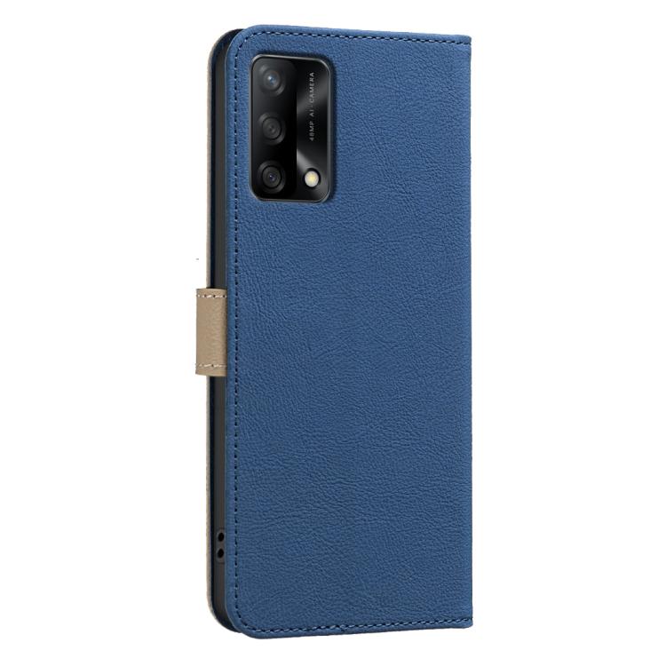 For OPPO A74 4G / F19 4G Splicing Color Hollow Flower Pattern RFID Leather Phone Case