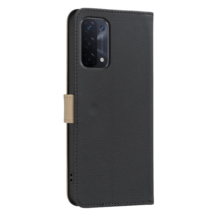 For OPPO A74 5G / A93 5G / A54 5G Splicing Color Hollow Flower Pattern RFID Leather Phone Case