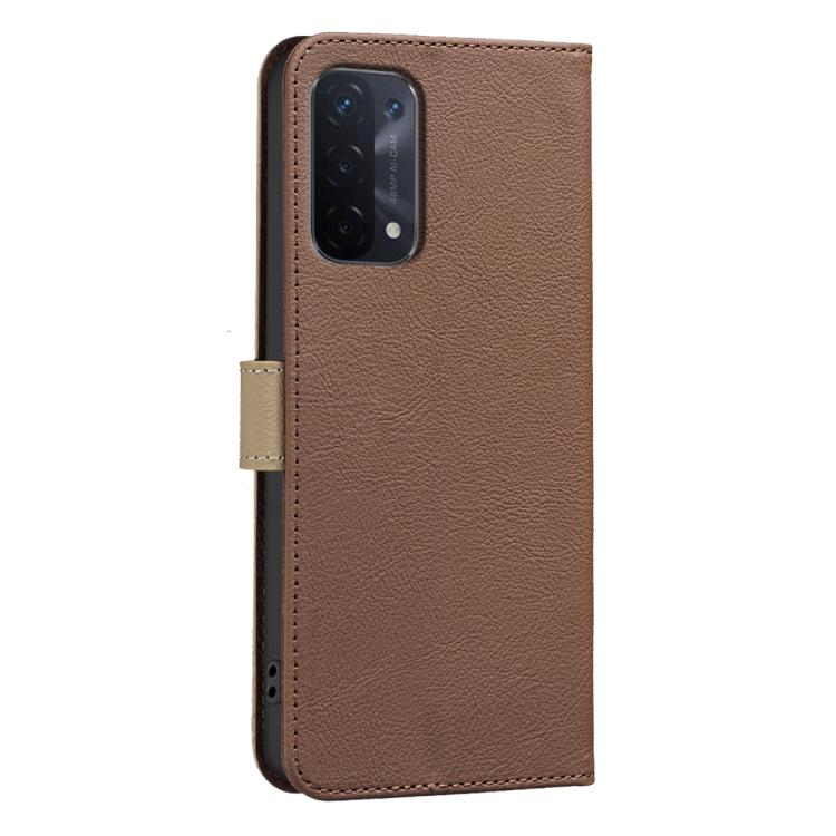 For OPPO A74 5G / A93 5G / A54 5G Splicing Color Hollow Flower Pattern RFID Leather Phone Case