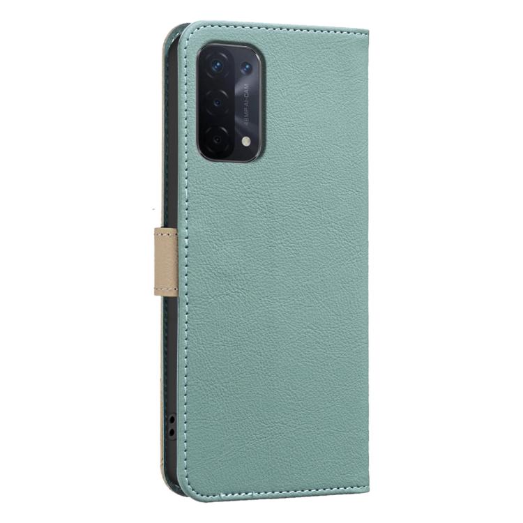 For OPPO A74 5G / A93 5G / A54 5G Splicing Color Hollow Flower Pattern RFID Leather Phone Case