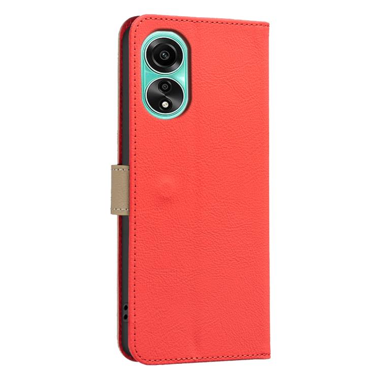 For OPPO A78 4G Splicing Color Hollow Flower Pattern RFID Leather Phone Case