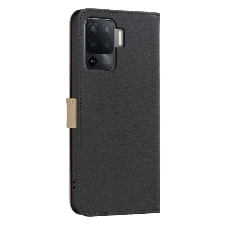 For OPPO A94 4G / Reno5 F / F19 Pro Splicing Color Hollow Flower Pattern RFID Leather Phone Case