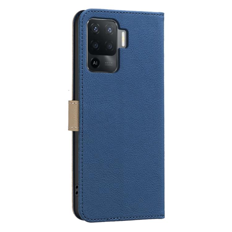 For OPPO A94 4G / Reno5 F / F19 Pro Splicing Color Hollow Flower Pattern RFID Leather Phone Case
