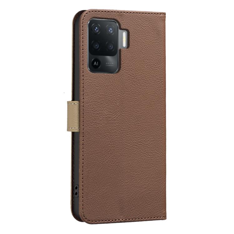 For OPPO A94 4G / Reno5 F / F19 Pro Splicing Color Hollow Flower Pattern RFID Leather Phone Case